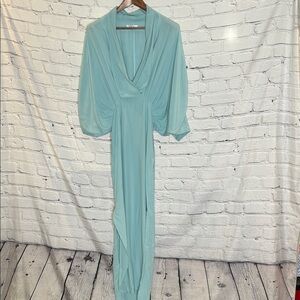 SWF Light Aqua Draped Deep Plunge Neckline Maxi Dress Size X-Small